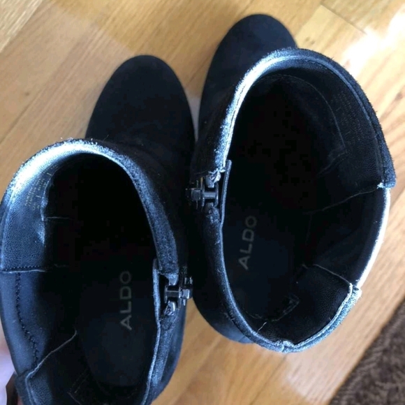 ALDO Black Suede Ankle Boots with Mirrored Block Heel - Picture 7 of 8